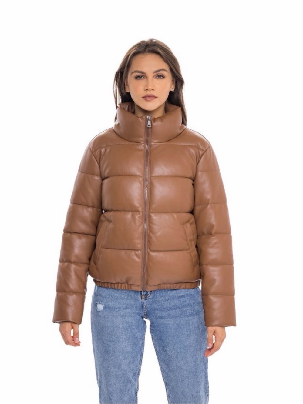 Faux leather puffer jacket